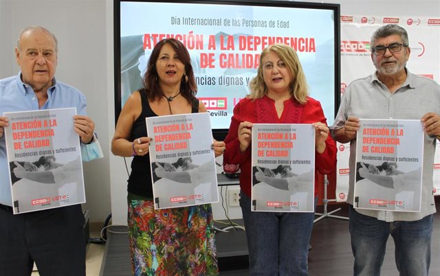 CCOO y UGT Sevilla en rueda de prensa para anunciar movilizaciones con motivo del Día Internacional de las Personas Mayores