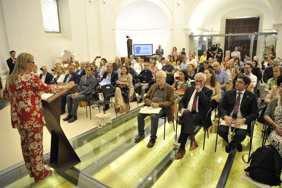 La presidenta de la Asamblea de Extremadura, Blanca Martín, en la inauguración del XVI Encuentro de Gestores de Patrimonio Mundial en Mérida