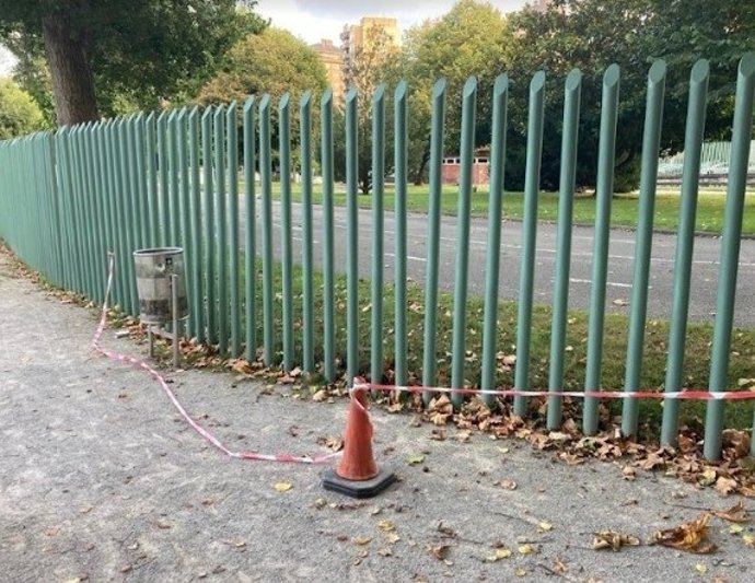 Nido de avispa asiática en una papelera del parque Isabel la Católica, en Gijón