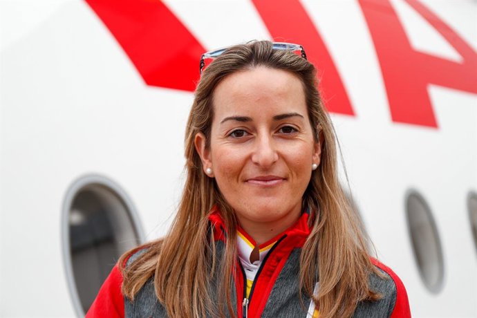 Archivo - Fatima Galvez poses for photo during the sign of the sponsorship agreement and the presentation of the Airbus A350 Comite Olimpico Espanol airplane at Iberia hangars on February 11, 2020, in Madrid, Spain.