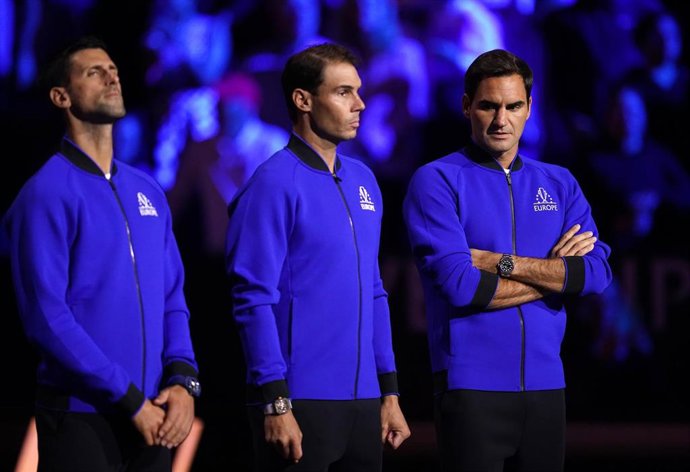 Novak Djokovic junto a Rafa Nadal y Roger Federer en la Copa Laver 2022