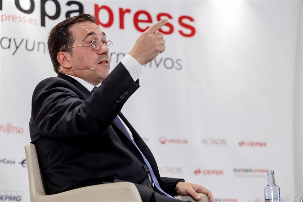 El ministro de Asuntos Exteriores, Unión Europea y Cooperación, José Manuel Albares, interviene durante un desayuno informativo de Europa Press, en el Hyatt Regency Hesperia Madrid, a 26 de septiembre de 2022, en Madrid (España).
