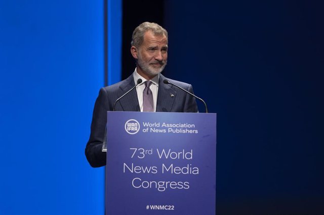 El Rey Felipe VI interviene en el Congreso Mundial de Medios, organizado, en Zaragoza, por la Asociación Mundial de Editores de Noticias, WAN-IFRA.