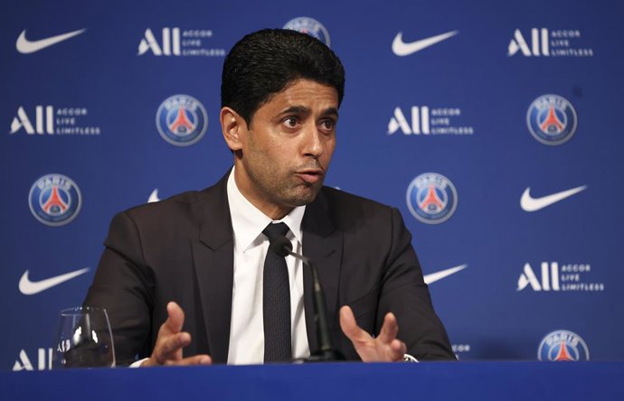 Archivo - President of PSG Nasser Al Khelaifi during a press conference following the renewal of Kylian Mbappe's contract at Paris Saint-Germain until 2025, on May 23, 2022 at Parc des Princes stadium in Paris, France - Photo Jean Catuffe / DPPI