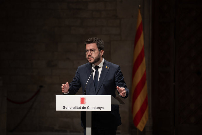 El president de la Generalitat, Pere Aragons, comparece ante los medios, a 28 de septiembre de 2022, en Barcelona, Catalunya (España). 