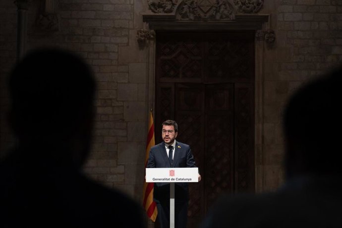 El president de la Generalitat, Pere Aragons, comparece ante los medios, a 28 de septiembre de 2022, en Barcelona, Catalunya (España). Durante la comparecencia ha informado del cese del vicepresidente de la Generalitat, Jordi Puigneró, por la "pérdida 