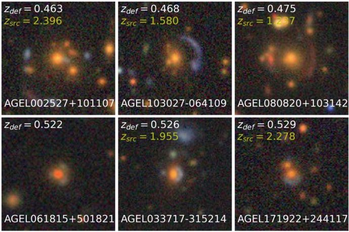 Imágenes de lentes gravitacionales tomadas por la encuesta AGEL
