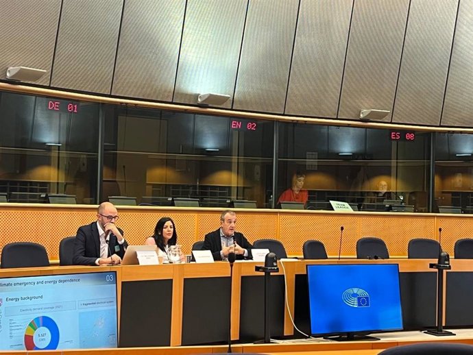 El vicepresidente y conseller de Transición Energética, Sectores Productivos y Memoria Democrática, Juan Pedro Yllanes, y el director general de Energía, Pep Malagrava, en una reunión con representantes de la Comisión Europea.