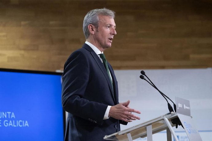 El presidente de la Xunta, Alfonso Rueda, en la rueda de prensa posterior al Consello.