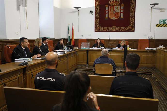 Detalle de la sala donde se está celebrando el juicio popular al acusado de degollar a su mujer en Caniles en la Audiencia Provincial de Granada (archivo)