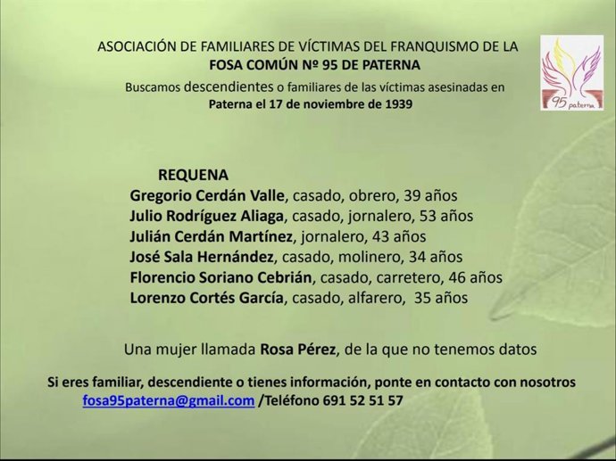 Cartel con los nombre sde familiares de requenenses fusilados en Paterna en 1939