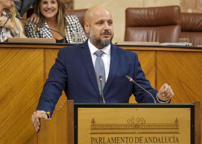 El portavoz adjunto del grupo parlamentario Vox en Andalucía, Rodrigo Alonso, en el Pleno del Parlamento.