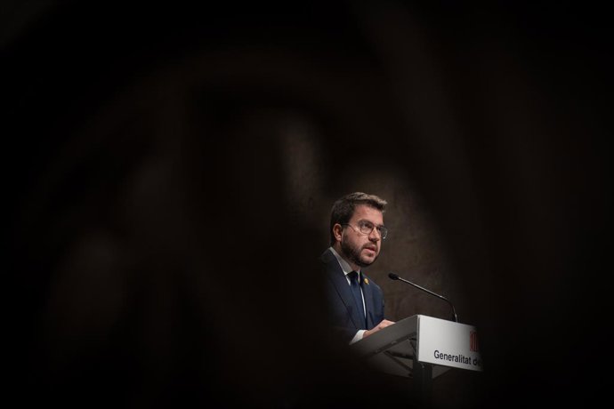 El president de la Generalitat, Pere Aragons, compareix davant els mitjans, a 28 de setembre de 2022, a Barcelona, Catalunya (Espanya). Durant la compareixena ha informat del cessament del vicepresident de la Generalitat, Jordi Puigneró, per la "prdu