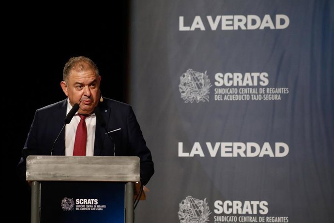 El presidente del sindicato Central de Regantes del Acueducto Tajo-Segura (SCRATS), Lucas Jiménez, en la Jornada de 'Agricultura y Agua en el Levante, presente y futuro'