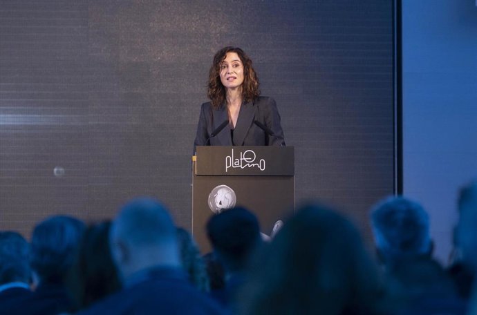 La presidenta de la Comunidad de Madrid, Isabel Díaz Ayuso, interviene durante la presentación de la X edición de los Premios Platino del cine y del audiovisual Iberoamericano en la Cineteca, a 30 de septiembre de 2022, en Madrid (España). 