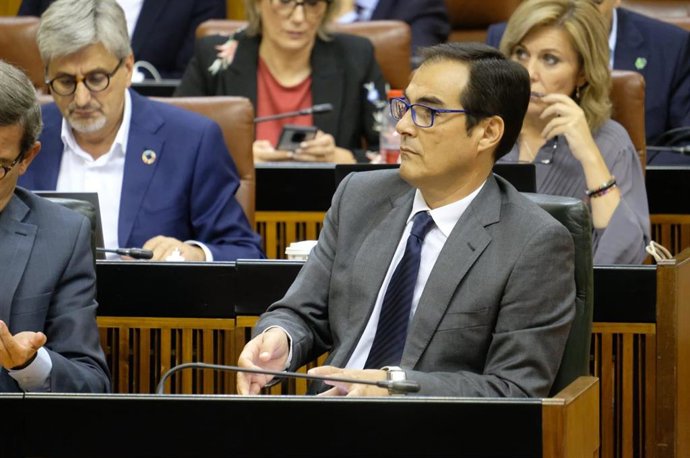 El consejero de Justicia, Administración Local y Función Pública, José Antonio Nieto, en el Parlamento andaluz