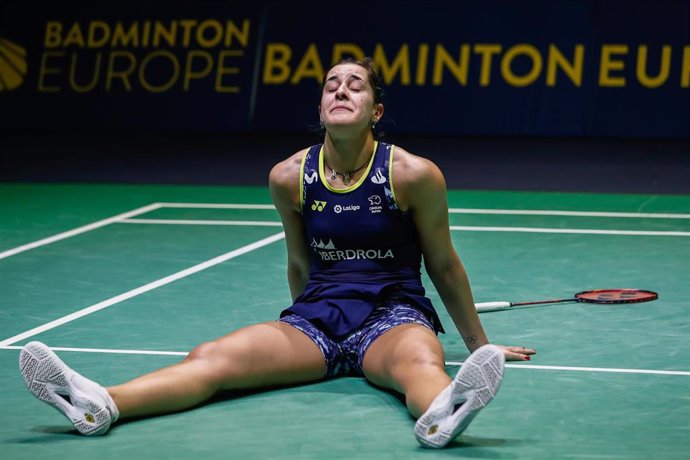 Archivo - Carolina Marín tras lograr una victoria en el Europeo de Madrid de Bádminton