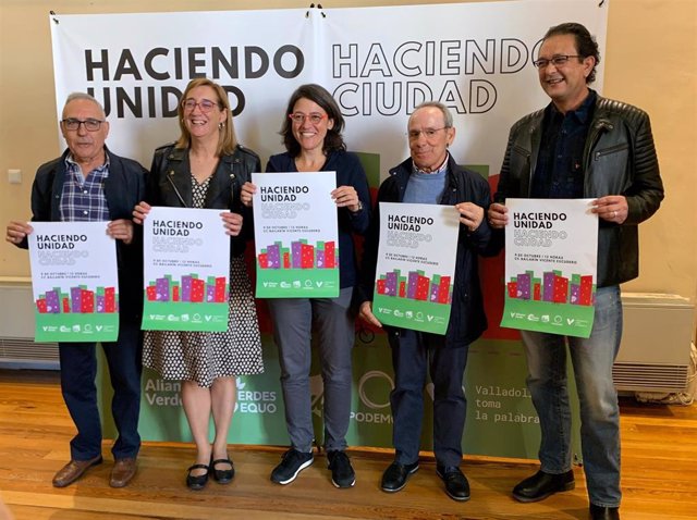 De izda a dcha: Marcelino Flórez (Equo), Rocío Anguita (Izquierda Unida), María Luisa López Municio (coportavoz de VTLP), Urbano Blanco (Alianza Verde) y Juanan García (Podemos Valladolid).