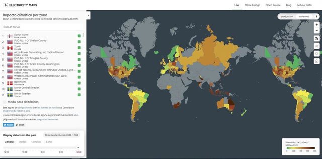 Captura de pantalla de Electricity Maps