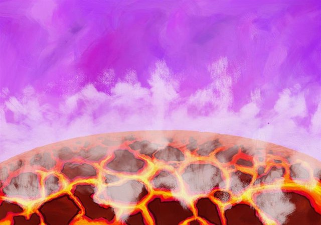 Impresión artística de la superficie fundida de un joven planeta rocoso que reacciona con su atmósfera primordial para formar vapor de agua