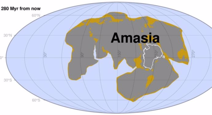 Posible configuración de Amasia en 280 millones de años