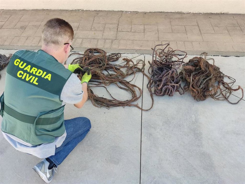 Cable de cobre recuperado en una operación de la Guardia Civil