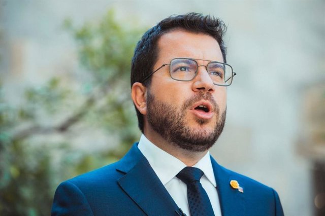 El president de la Generalitat, Pere Aragonès, en la declaració institucional amb motiu del cinquè aniversari de l'1-O