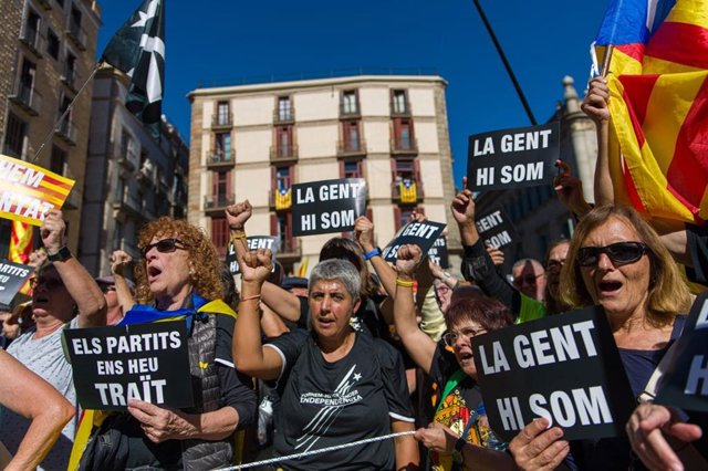 Manifestants aquest dissabte a la plaça Sant Jaume de Barcelona