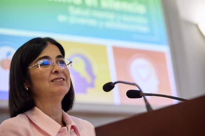 La ministra de Sanidad, Carolina Darias, interviene durante el acto 'Salud Mental y Suicidio en Población Joven y Adolescente', en la Residencia de Estudiantes de Madrid, a 9 de septiembre de 2022, en Madrid (España). Durante el acto han abordado distin