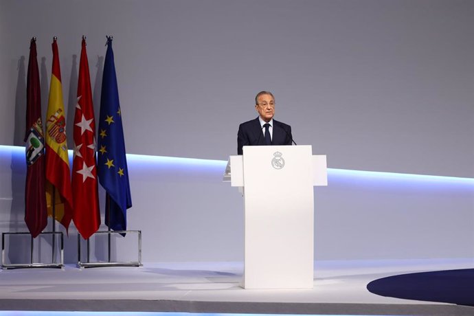 Florentino Pérez, presidente del Real Madrid, durante su intervención en las Asambleas Ordinarias y Extraordinarias de 2022