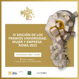 Cartel de la IV edición de los Premios Universidad, Mujer y Empresa: Roma 2022.