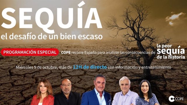 COPE emite este miércoles más de 12 horas de programación especial para analizar el problema de la sequía en España