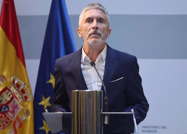El ministre d'Interior, Fernando Grande-Marlaska, intervé durant la presentació de l'informe sobre l'evolució dels delictes d'odi a Espanya en 2021