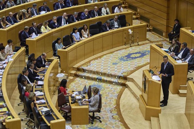 El presidente del Gobierno, Pedro Sánchez, interviene durante un debate monográfico sobre la crisis energética y el contexto económico, en el Senado, a 6 de septiembre de 2022, en Madrid (España). El objetivo de este encuentro es subrayar las diferencias 
