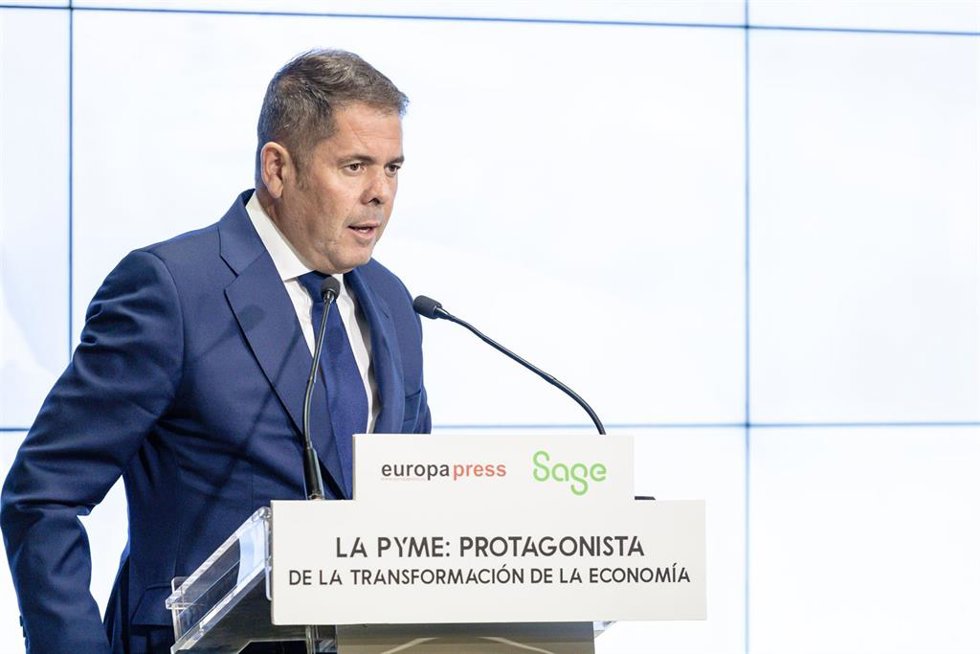 El presidente de CEPYME, Gerardo Cuerva, interviene en un encuentro informativo de Europa Press, en el Auditorio Meeting Place, a 4 de octubre de 2022, en Madrid (España).
