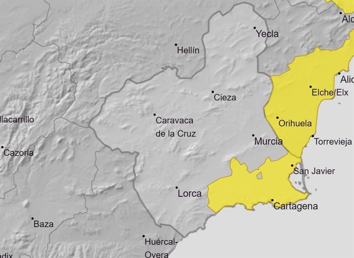 Aviso de nivel amarillo por lluvias y tormentas para este miércoles en Campo de Cartagena y Mazarrón
