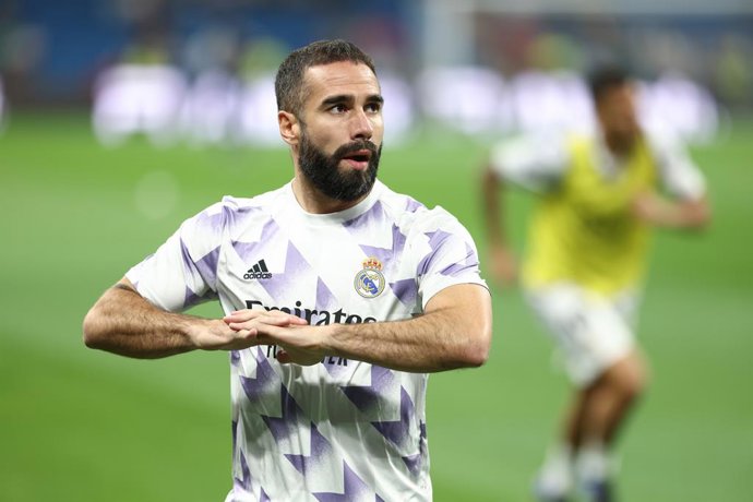 Daniel Carvajal of Real Madrid gestures during the spanish league, La Liga Santander, football match played between Real Madrid and CA Osasuna at Santiago Bernabeu stadium on October 02, 2022, in Madrid, Spain.