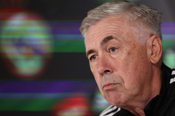 Carlo Ancelotti, head coach of Real Madrid, attends his press conference after the training day celebrated at Ciudad Deportiva Real Madrid on October 01, 2022, in Valdebebas, Madrid, Spain.