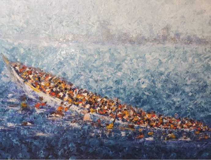 Una de las obras del artista senegalés Ibou Diagn que se puede ver en el Palacio de la Isla de Cáceres hasta el 4 de noviembre