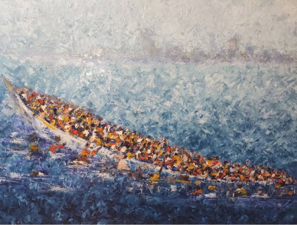 Una de las obras del artista senegalés Ibou Diagn que se puede ver en el Palacio de la Isla de Cáceres hasta el 4 de noviembre