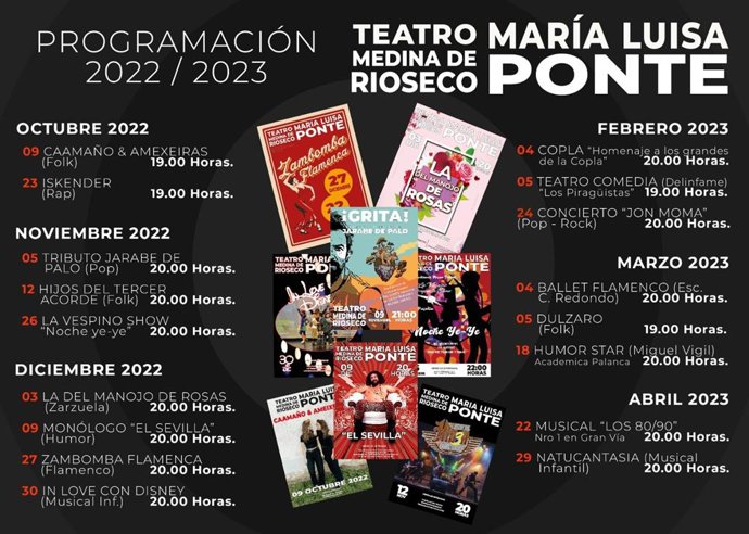 Cartel de la programación del Teatro María Luisa Ponte.