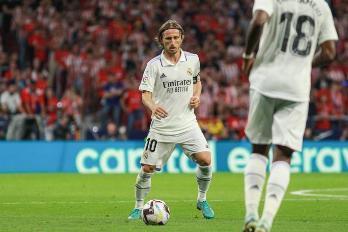 Luka Modric of Real Madrid in action during La Liga football match played between Atletico de Madrid and Real Madrid at Civitas Metropolitano on September 18, 2022 in Madrid, Spain.