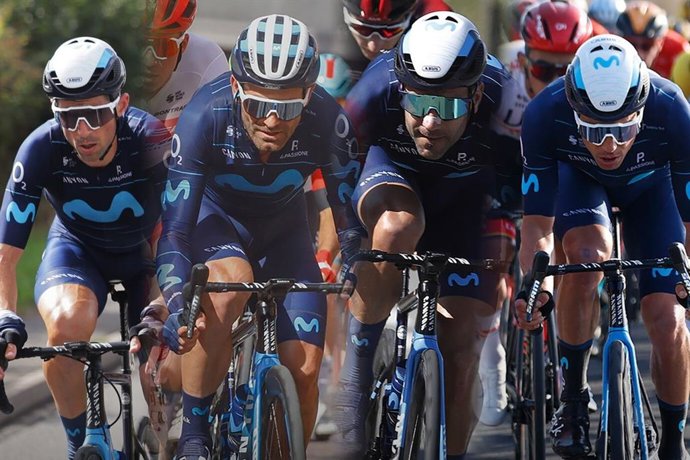 Los corredores del Movistar Team Imanol Erviti, José Joaquín Rojas, Lluís Mas y Albert Torres