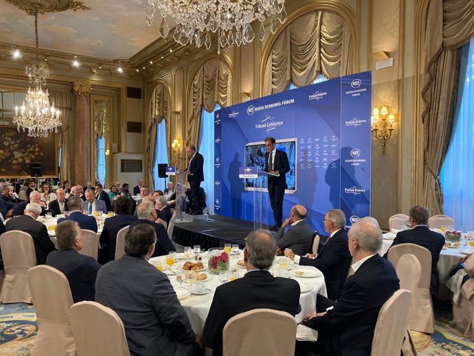 El presidente de Fira de Barcelona, Pau Relat, en un desayuno este miércoles en la capital catalana