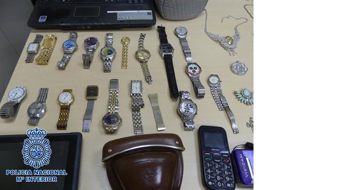 Objetos recuperados tras la detención de una activa delincuente en Baza