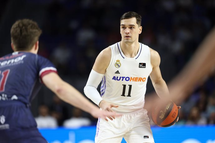 Mario Hezonja of Real Madrid in action during the spanish league, Liga Endesa ACB, basketball match played between Real Madrid and Monbus Obradorio at Wizink Center pavilion on October 02, 2022, in Madrid, Spain.