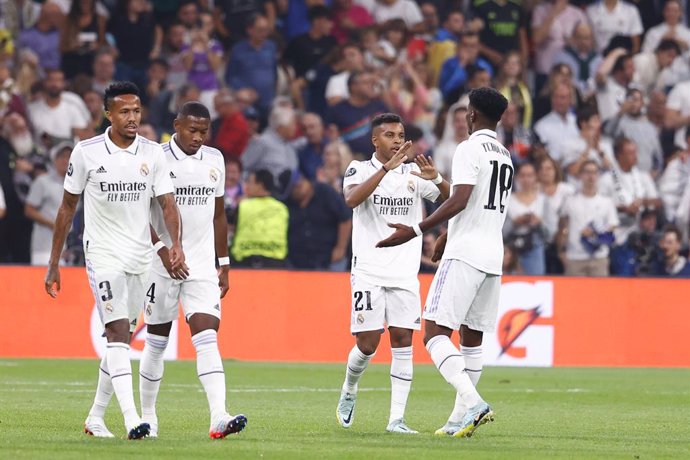 Rodrygo Goes of Real Madrid celebrates a goal during the UEFA Champions League, Group F, football match played between Real Madrid and Shakhtar Donetsk at Santiago Bernabeu stadium on October 05, 2022, in Madrid, Spain.