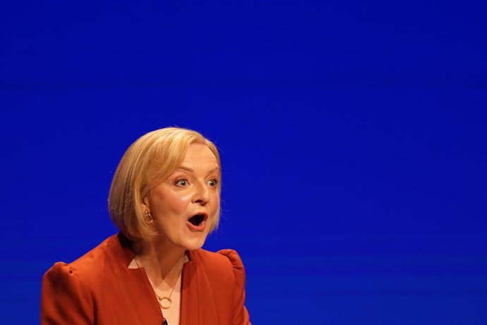 05 October 2022, United Kingdom, Birmingham: UKPrime Minister Liz Truss speaks during the Conservative Party annual conference at the International Convention Centre. Photo: Jacob King/PA Wire/dpa