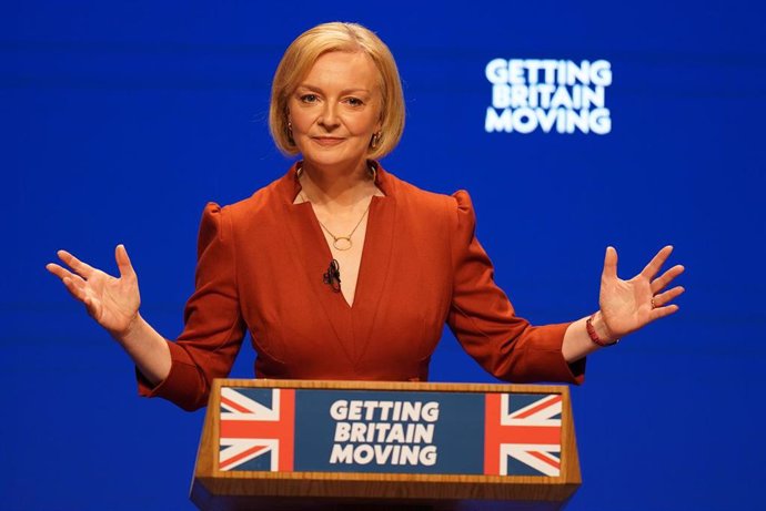 La primera ministra británica, Liz Truss, durante la convención del Partido Conservador