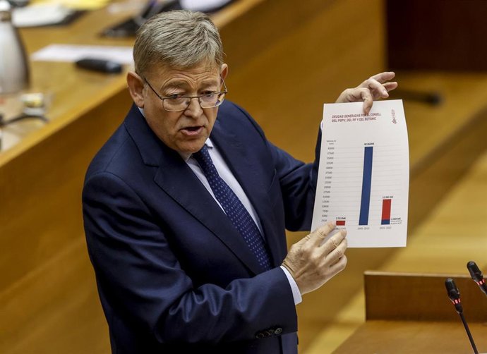 El president de la Generalitat valenciana, Ximo Puig, interviene durante el debate de política general, en las Cort Valencianes, a 27 de septiembre de 2022, en Valencia, Comunidad Valenciana (España). El debate da inicio al curso político y está marcado